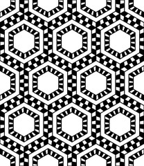 Vector modern seamless geometry pattern hex, black and white abstract geometric background, pillow print, monochrome retro texture, hipster fashion design