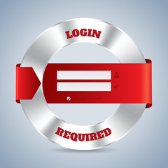 Metallic login screen with red ribbon design