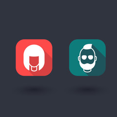 Avatars, girl and bearded man, rounded square icons, vector illustration