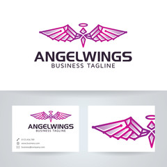 Angel wings vector logo with business card template