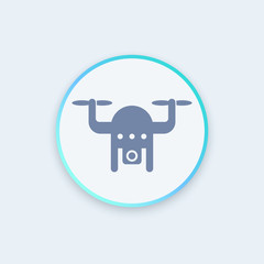 Drone icon, quadrocopter with camera round stylish icon, vector illustration