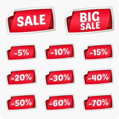 Set of red stickers for discount.