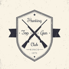 Hunting Club vintage emblem, logo on shield with crossed hunting rifles, vector illustration, eps10, easy to edit