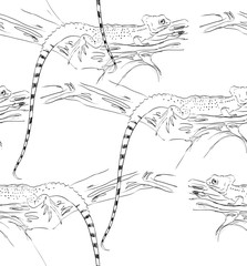 vector sketch of a lizard. Seamless pattern
