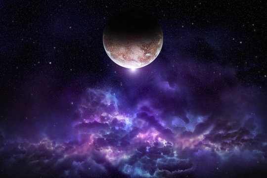 Fototapeta Cosmos scene with planet, nebula and stars in space