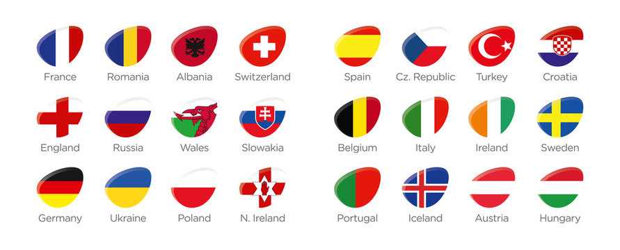 Moderne Symbole Ellipse der Euro 2016 Teilnehmer in Frankreich