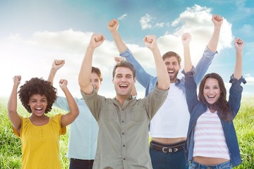 Composite image of young creative business people gesturing arm 