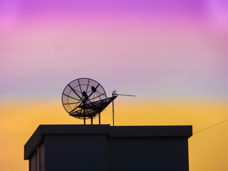 satellite in the purple and orange sky