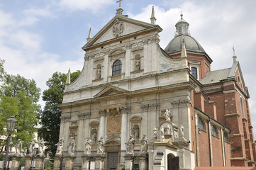 Fototapeta na wymiar Church of Saints Peter and Paul built in baroque style and located in the Old Town district of Krakow, Poland