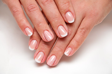 French manicure with pink peas
