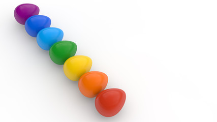 Happy easter poster, rainbow colored realistic eggs, white background, holiday card, isolated