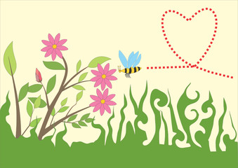 Flower & Bee with love trail