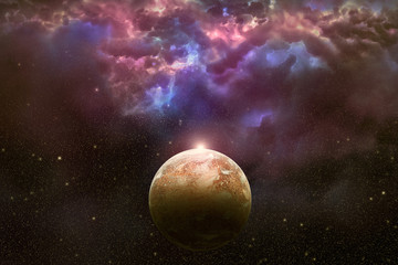 Fototapeta na wymiar Universe scene with planet, nebula and stars in space