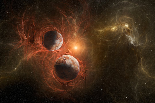 Violent birth of new planets with nebula in space