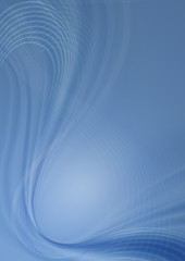 Blue background with transparent curved wave and intersecting thin white lines