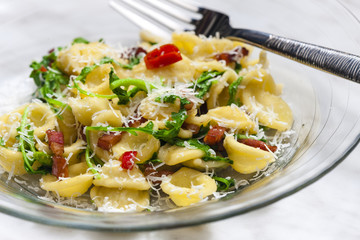 pasta orecchiette with ruccola and bacon
