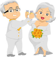 Senior Citizen Couple Golden Wedding Champagne