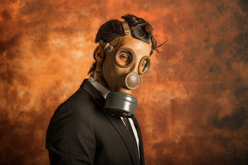 Virus pandemic. office worker with a mask gas