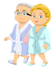 Senior Citizen Couple Spa Bathrobe