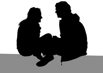 Couple of young guy and girl on white background