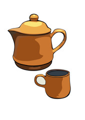 brown cray tea pot isolated on with background Vector