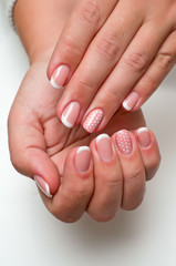 French manicure with pink peas
