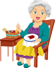 Senior Woman Sewing Embroidery Hobby