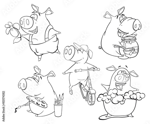 "A set of pigs. Coloring book" Stock image and royalty-free vector