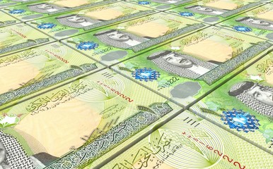 Bahraini dinar bills stacks background. Computer generated 3D photo rendering. - obrazy, fototapety, plakaty