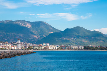 Fototapeta premium View to the mountains and the sea from the promenade in the cent