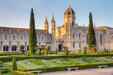 Beautiful image of the Hieronymites Monastery (Jeronimos), a UNESCO world heritage site, in Lisbon, Portugal. HDR - obrazy, fototapety, plakaty