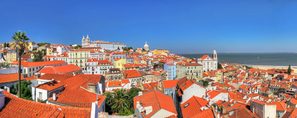 Fototapeta na wymiar Beautiful panorama of the skyline over Lisbon, Portugal. HDR