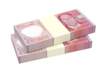 Cape Verdean escudos bills stacks background. Computer generated 3D photo rendering.