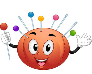 Naklejka premium Sewing Materials Mascot Pin Cushion