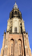 Tower of the New Church (nieuwe Kerk) from 1381 in the city of Delft. The Netherlands