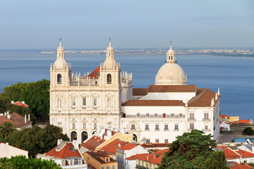 Fototapeta na wymiar Beautiful view over Lisbon from the castle looking at the Monastery Vicente de fora and the Pantheon in Lisbon, Portugal