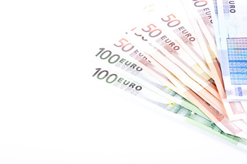 euro banknotes on a white background