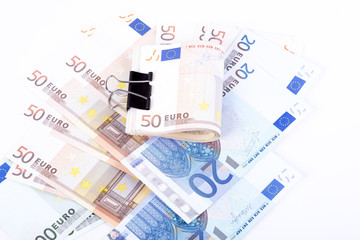 euro banknotes on a white background