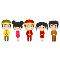 Illustration of Set of Kids wearing Chinese Costume