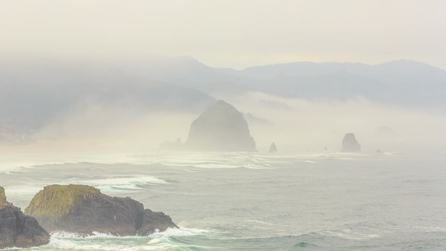 Morning Fog over Cannon Beach, Ecola State Park 