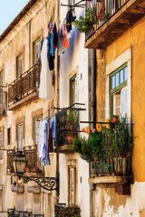 Typical old houses in the streets of Lisbon, Portugal. 