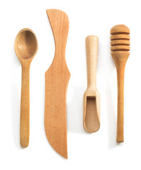 wooden utensils on white background