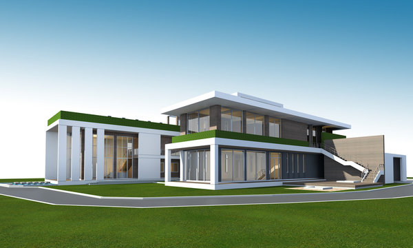 3D rendering of house with clipping path.