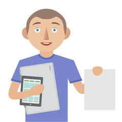 Man character show blank paper, presentation