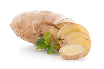 Ginger root on white