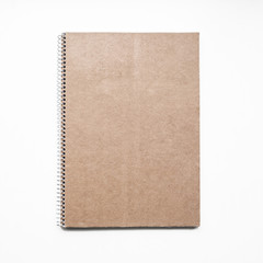 Blank notebook with kraft cardboard cover and spiral, mockup