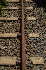 Detailaufnahme von Zugschienen / Gleisen in Südafrika