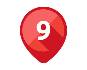 Flat Icons with long shadow. Red pin calendar number 9