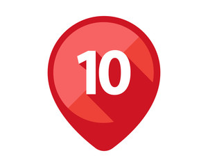Flat Icons with long shadow. Red pin calendar number 10