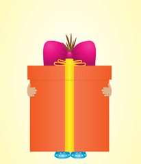 a small girl with big present